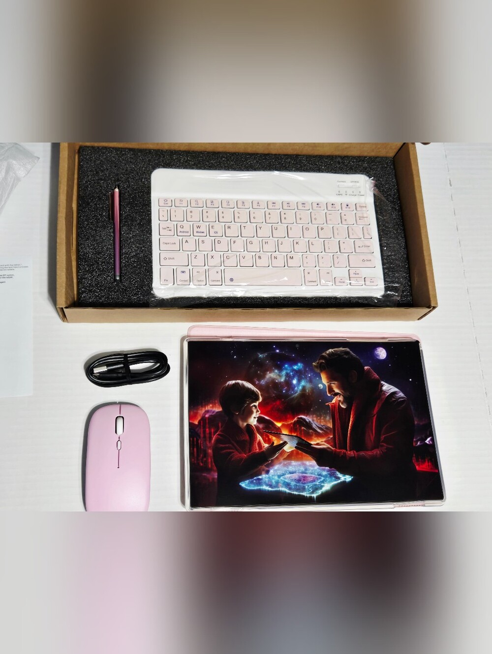 Pink Tablet Bundle w/ Keyboard Mouse Stylus Folio Case 2.4GHz WiFi